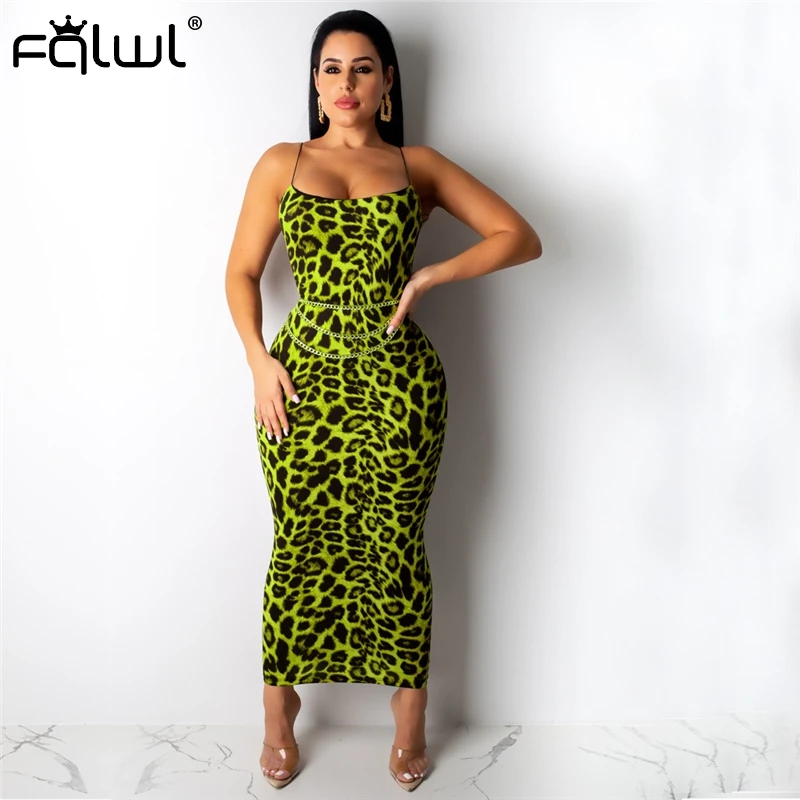 Сексуальное облегающее леопардовое платье FQLWL на бретелях-спагетти женское