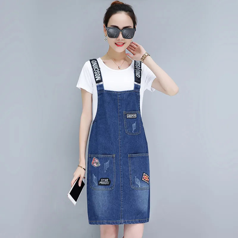 M-3XL Young Girl's Denim Strap Skirt Summer 2022 New Loose Jeans Camisole Skirt Women Cotton Overalls Skirts Female