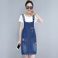 m 3xl young girls denim strap skirt summer 2021 new loose jeans camisole skirt women cotton overalls skirts female