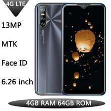 4G LTE Y9 4GB RAM 64GB ROM Android Face ID Quad Core Mobile phone 13mp HD Camera Unlocked 6.26inch Water Drop Screen Smartphones