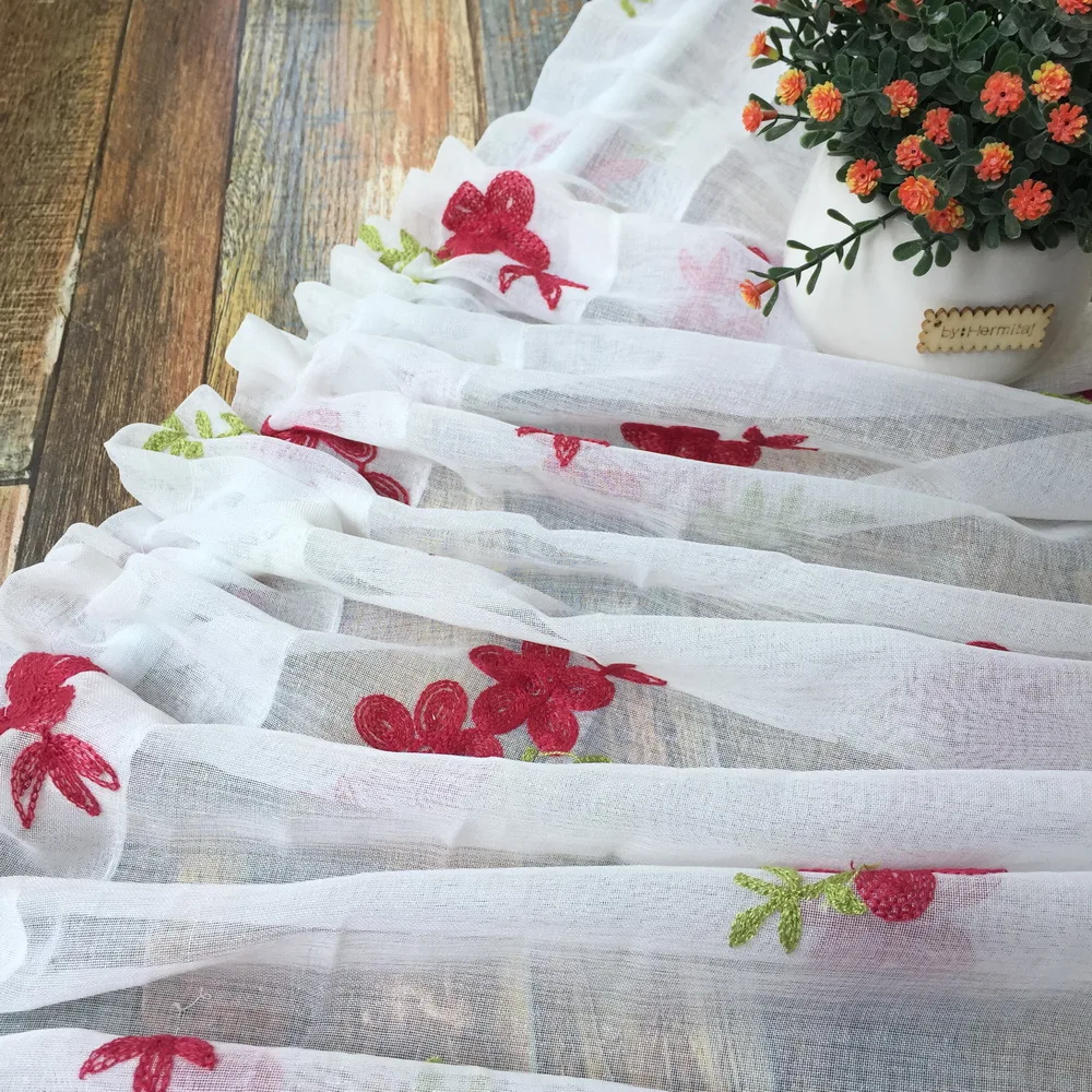 Кружевная занавеска для кухни красный цветочный тюлевой занавес эркера Короткая