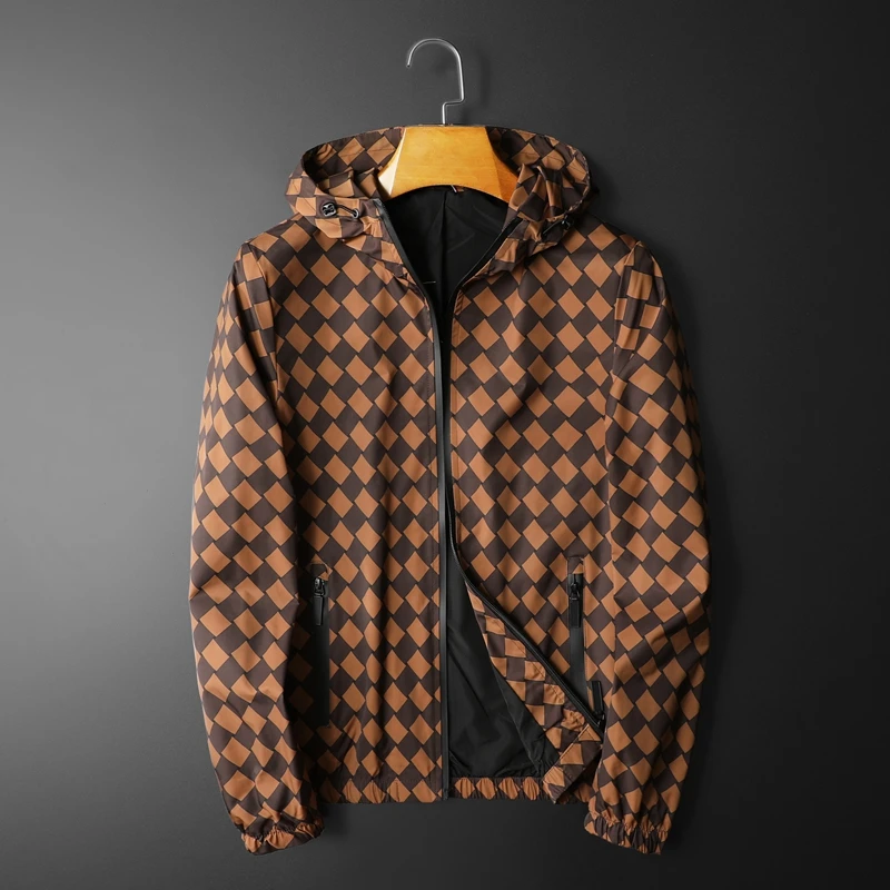 

Good Quality Very Men Hooded Jacket Great Designer Classic diamond lattice Men's Jacket with Hat Outerwear Coat 4XL 5XL 2605