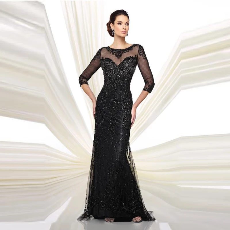 Новинка 2021 Роскошные платья для матери невесты с золотым бисером и круглым