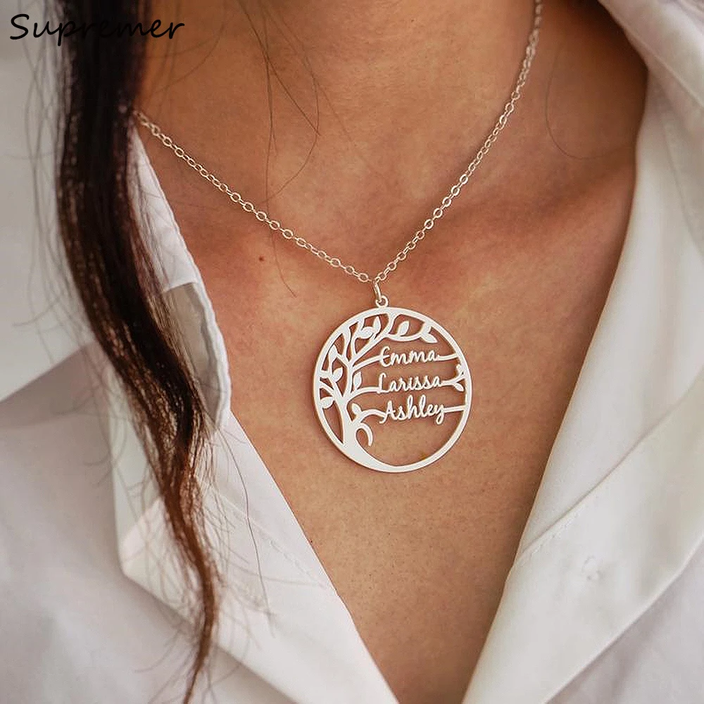 

Supremer Custom Tree Of Life Necklace Personality Stainless Steel 1-6 Nameplate Pendant Jewelry For Unisex Family Christmas Gift