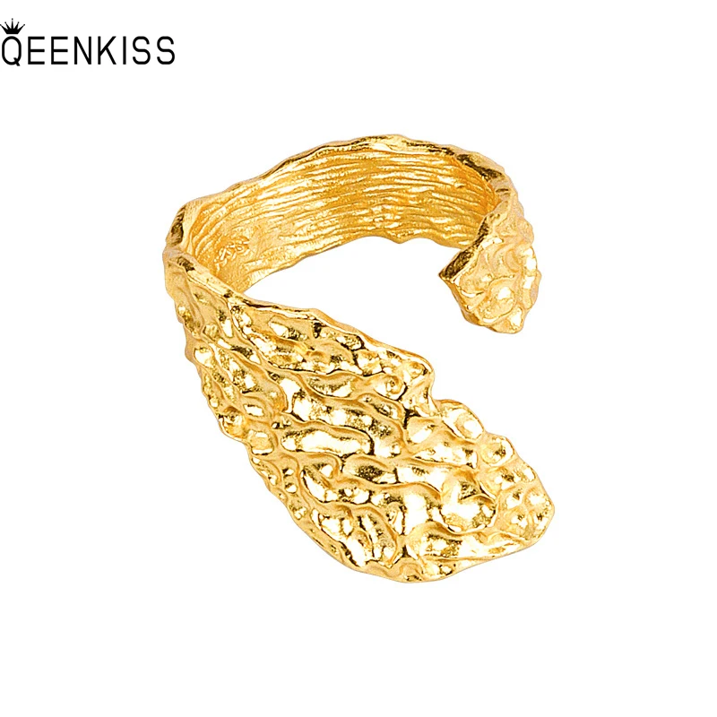 

QEENKISS RG6146 2021 Jewelry Wholesale Fashion Woman Girl Birthday Wedding Gift Irregular 18KT Gold White Gold Opening Ring