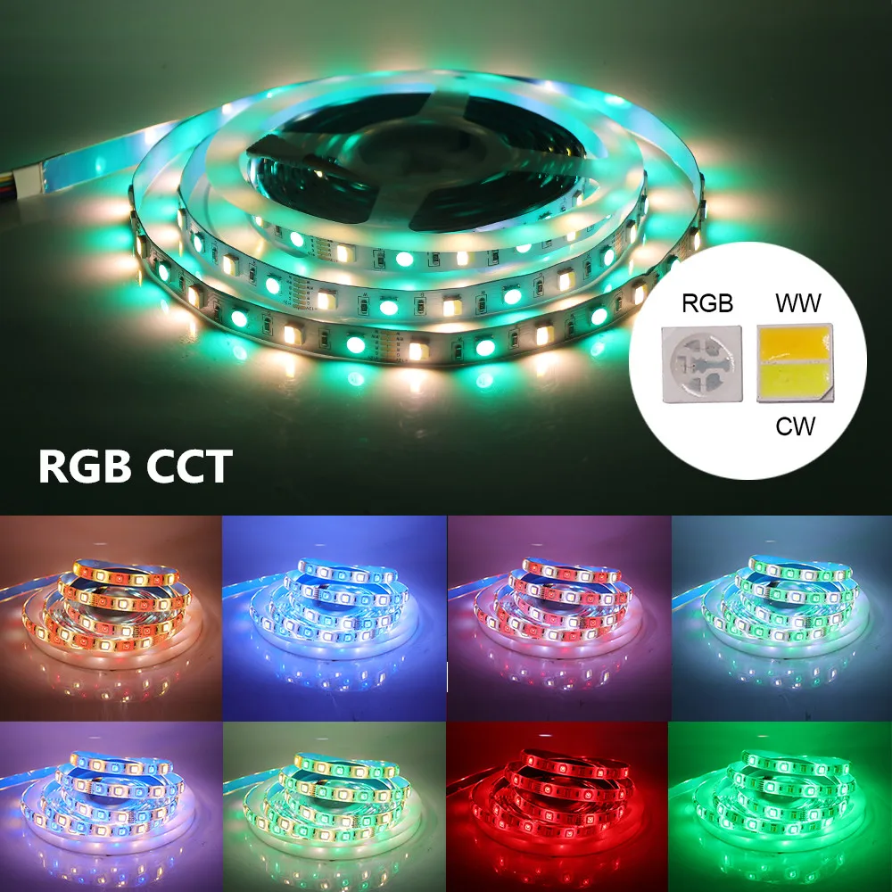 DC 12V 24V RGB RGBW RGBCCT LED Strip White / Warm IP21 IP65 IP67 60leds/m 5050 Flexible Tape Light Lamp 5m | Освещение