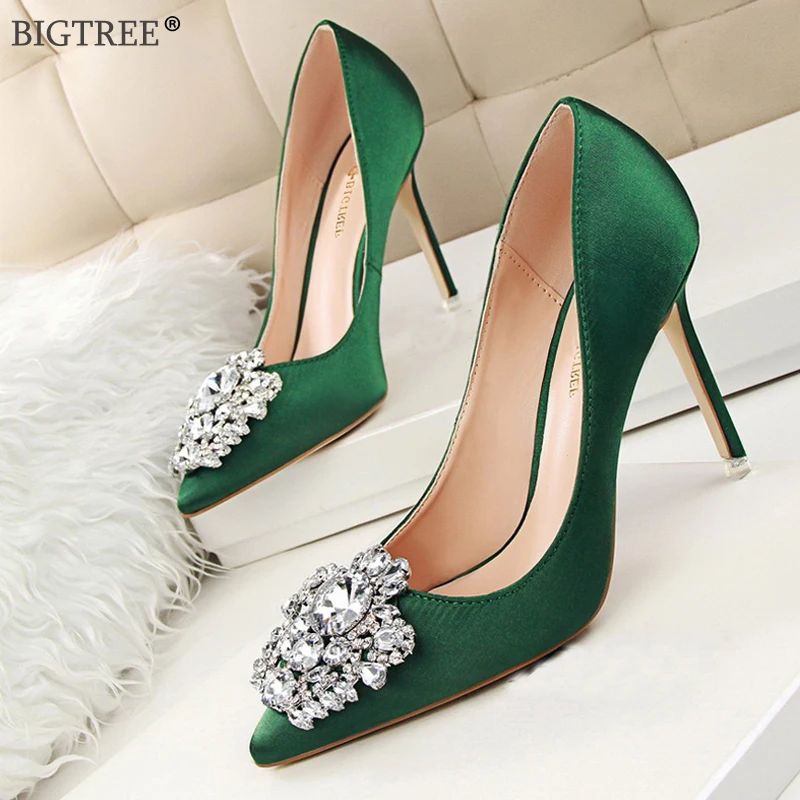 Женские туфли с блестящими цветами BIGTREE вечерние туфли-лодочки на высоком