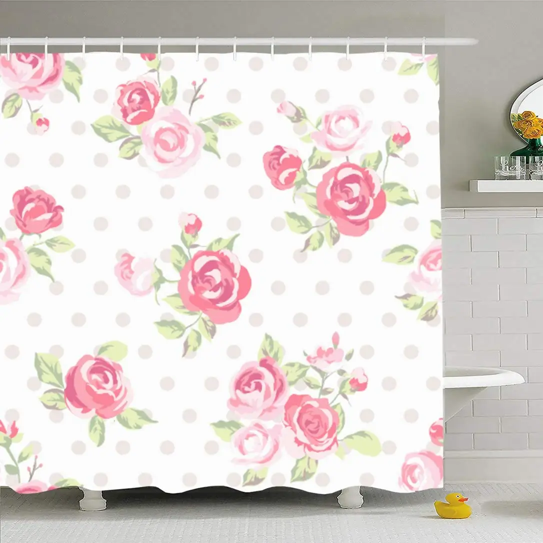 Набор штор для душа с крючками 60x72 милый винтажный цветочный узор изображением