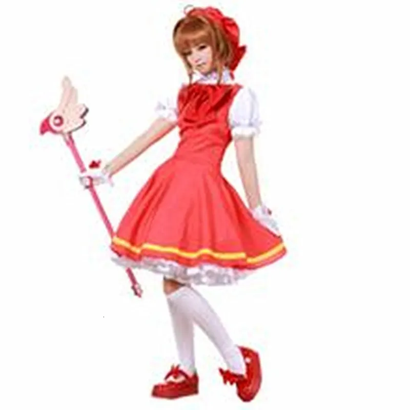 Платье для косплея KINOMOTO Sakura костюм Хэллоуина с шапочкой карнавальный вечерние