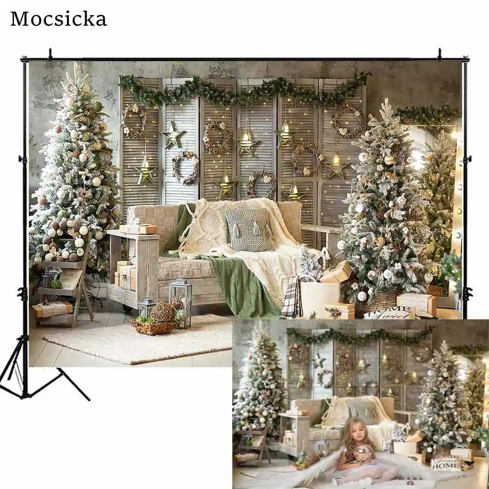 

Mocsicka Christmas Backdrop Sweet Home Christmas Tree Decoration Holiday Background Child Newborn Photography Props Photocall