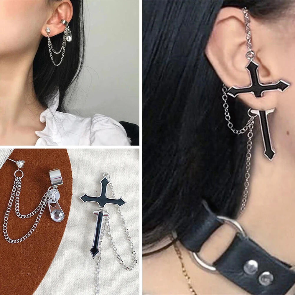 

Cross Drop Earrings For Women1PC New Fashion Vintage Long Chain Cross Zipper Drop Earrings For Men Women Party Jewelry Gift