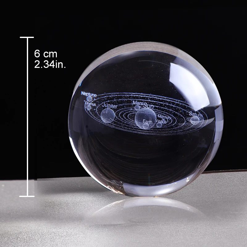 

6CM Laser Engraved Solar System Ball 3D Planets Solar System Glass Globe Ornament Home Decor Gift for Astrophile
