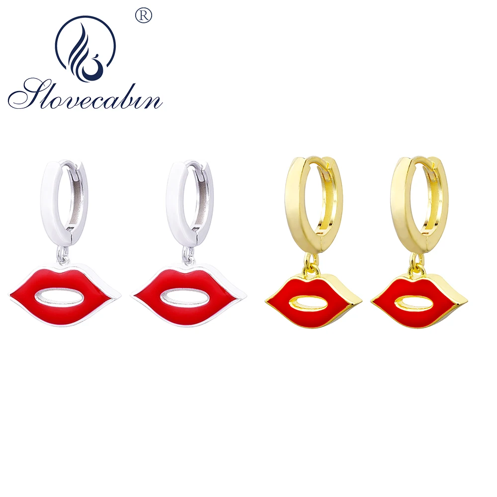 

Серьги-кольца женские из серебра 925 пробы с красными губами