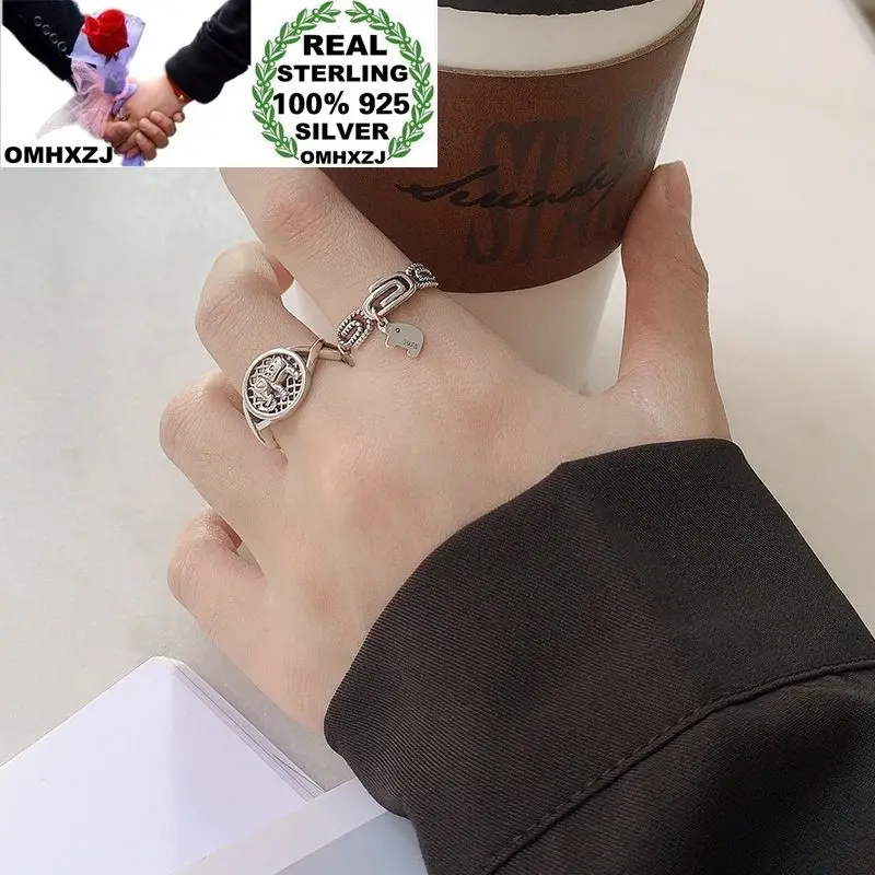 

OMHXZJ Wholesale HC178 European Fashion Fine Woman Girl Birthday Party Gift Vintage Elephant 100% 925 Sterling Silver Open Ring