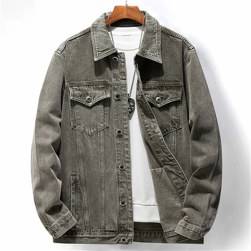 

KIMSERE Man Fashion Vintage Denim Trucker Jacket Simple Classic Retro Jeans Coat Outerwear Clothing Plus Size M-5XL Solid Color
