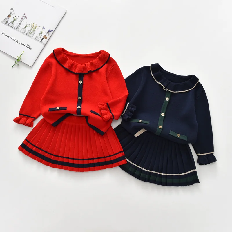 

Платье для девочек, осенне-зимняя одежда для девочек с длинным рукавом, трикотажное пальто + свитер-пачка, комплект из 2 предметов, DT626
