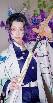 Парик для косплея Kochou Shinobu из аниме рассекающий демонов термостойкий с шапочкой |