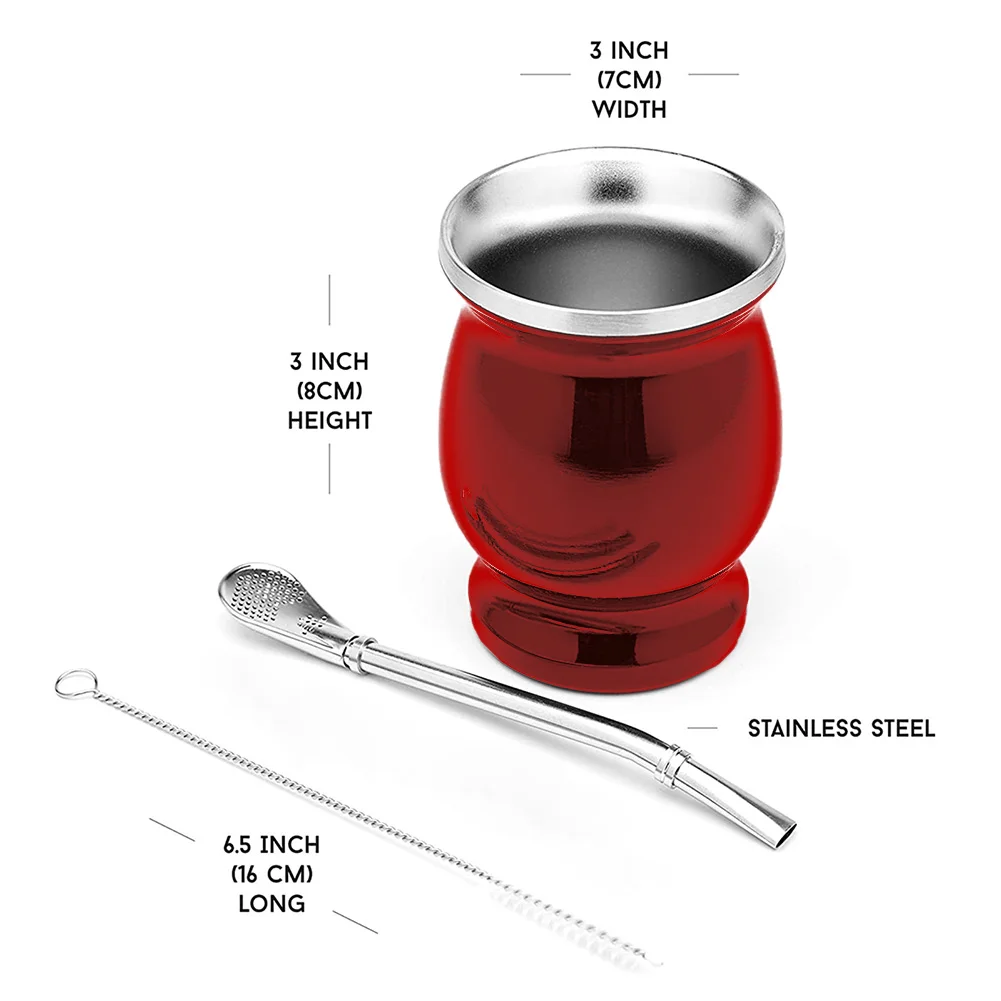 Набор термоизоляционных чайных чашек с двойной стенкой и соломинкой 8 унций