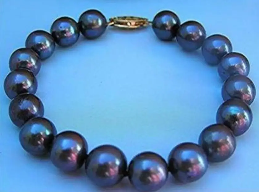 

14K/20 Gold Hot Sell Great 10-11MM AAA Tahitian Black Pearl Bracelet 7.5 Inch