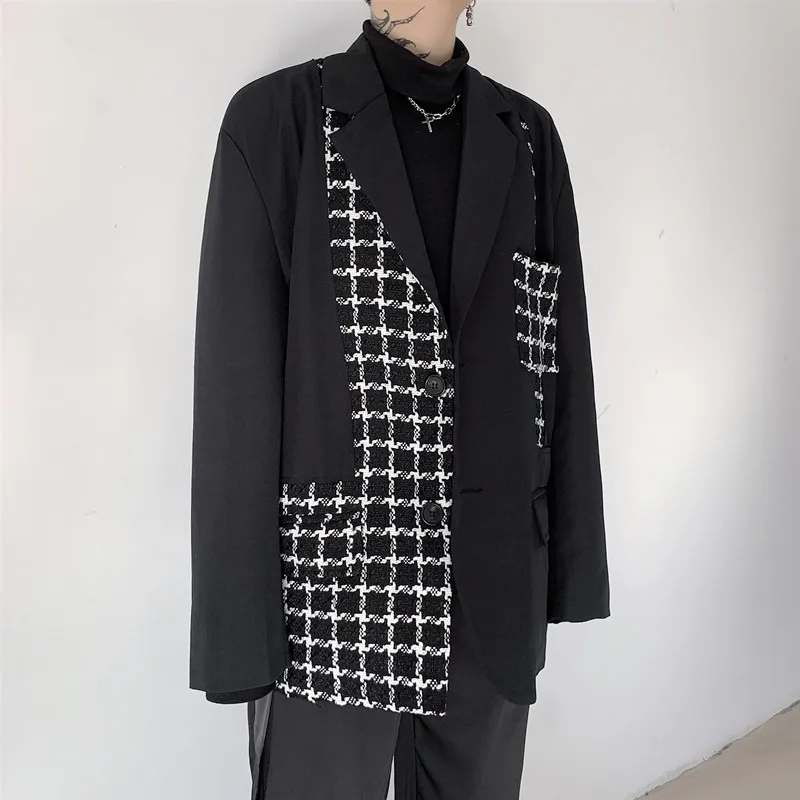 

Для мужчин шоу на сцене одежда Винтаж и клетчатым свободные Повседневное пиджак мужской Япония Харадзюку уличная одежда, пальто, куртка, ве...