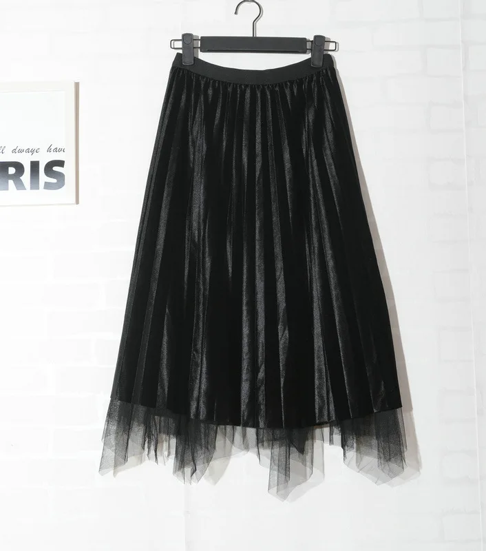 Новые осенние вельветовые длинные женские плиссированные юбки с завышенной