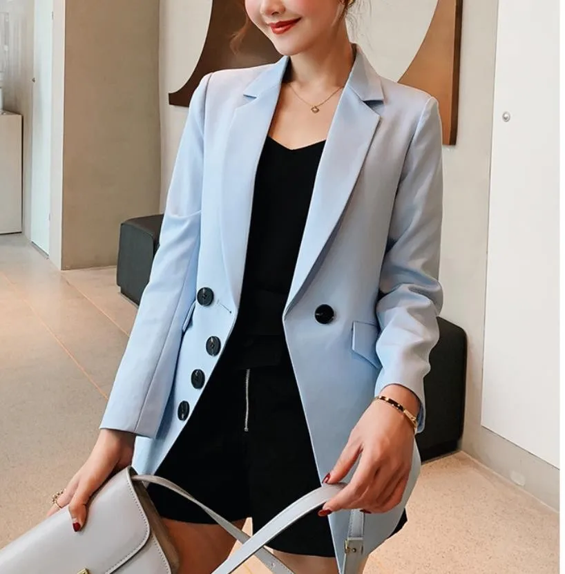 

Spring/autumn Fashon Women's Coat Slim Business Notched Office Lady Buttons Blazer Feminino White Black Pink Blue Blazer