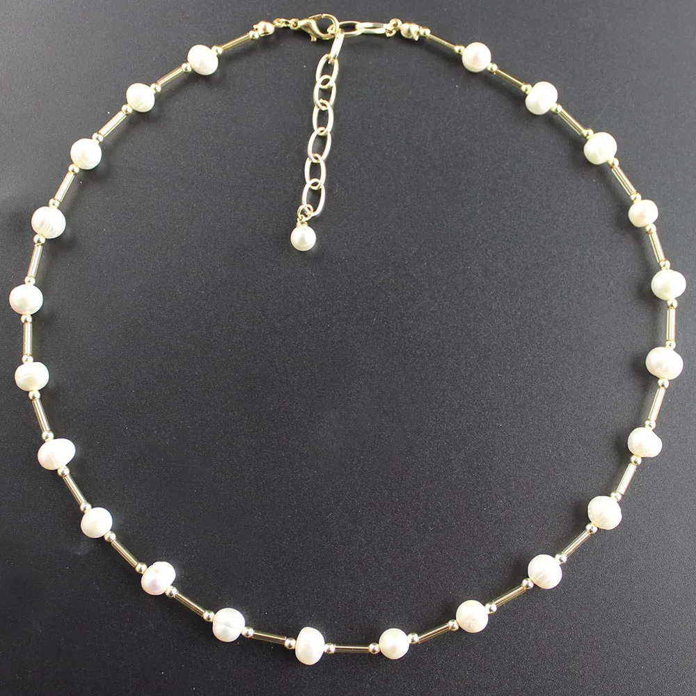 

Elegant Natural Pearl Choker Necklaces Beaded Summer Beach Necklace For Women Party Gift Golden Beads Collier Accesorios