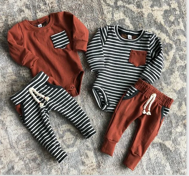 

Ma&Baby 0-18M Newborn Infant Baby Boys Clothes Set Striped Long Sleeve Romper Pants With Pocket Autumn Spring Outfits DD40