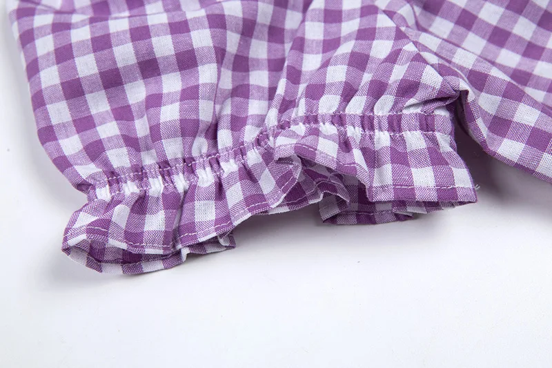 

New Summer Puff Sleeve Navel Square Collar T Shirt Women Clavicle Check Short Sleeve Shirt Female Straight Breasted Sexy Tops