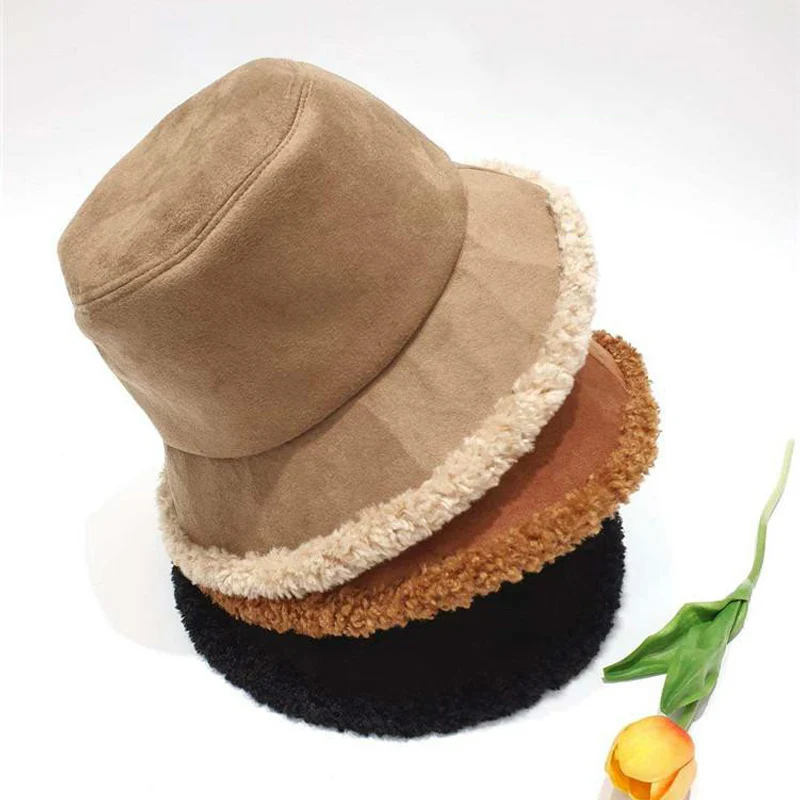 Зимняя замшевая Панама из овечьей шерсти для женщин и девочек плотная теплая