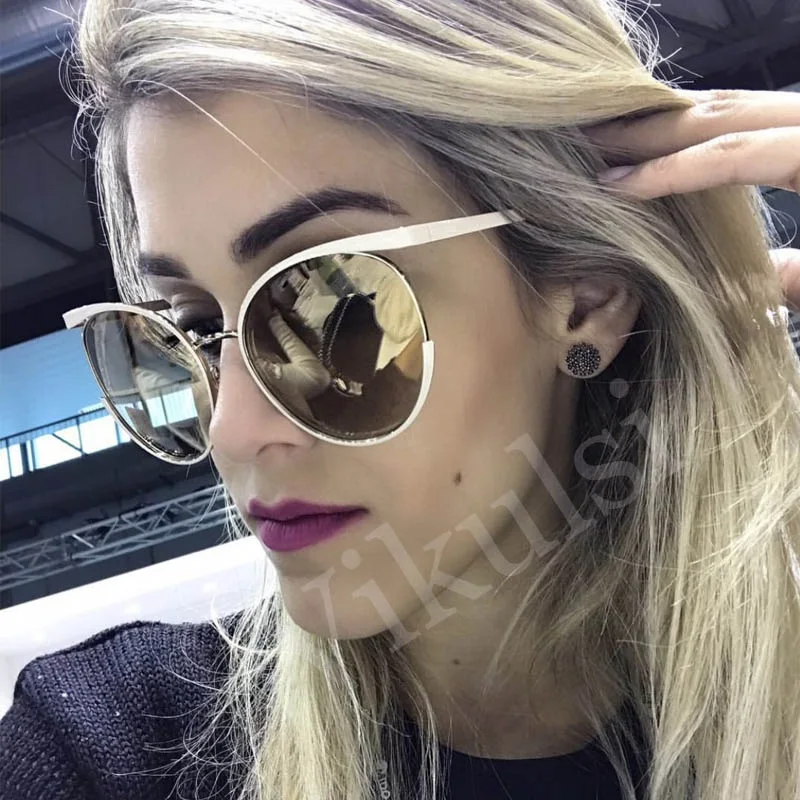 Очки солнцезащитные женские круглые в металлической оправе брендовые