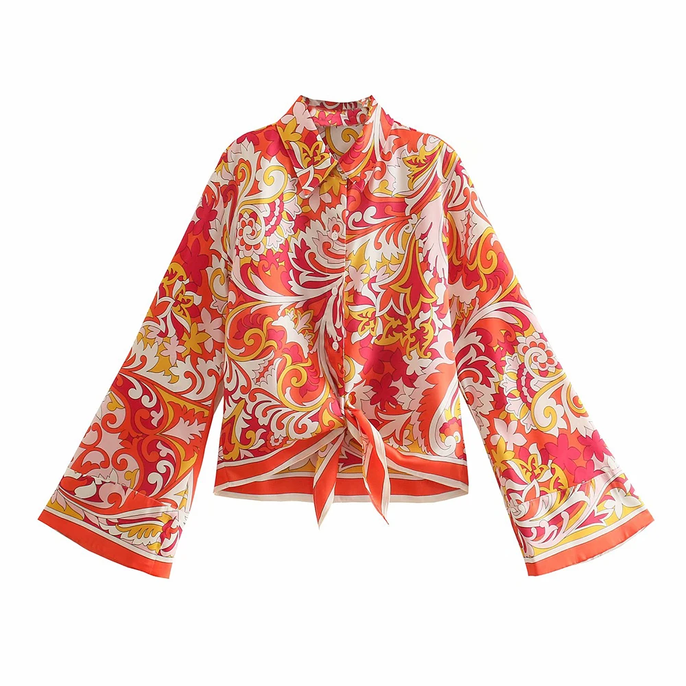 

ZA2021 женский летний кардиган в европейском и американском стиле, свободная рубашка с длинным рукавом и отворотом, Тонкая блузка