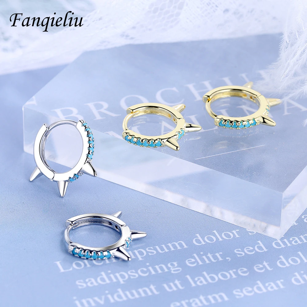 

Fanqieliu Blue Stone Real 925 Sterling Silver Earrings For Woman Luxury Vintage Crystal Hoops Girl FQL21015