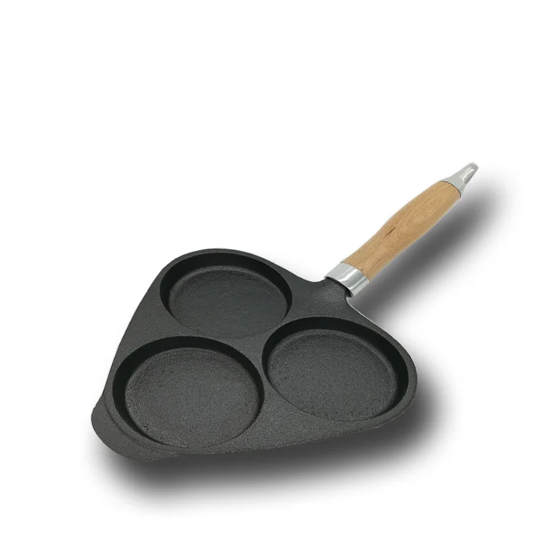 Чугунная антипригарная сковорода с тремя отверстиями для яиц гамбургеров