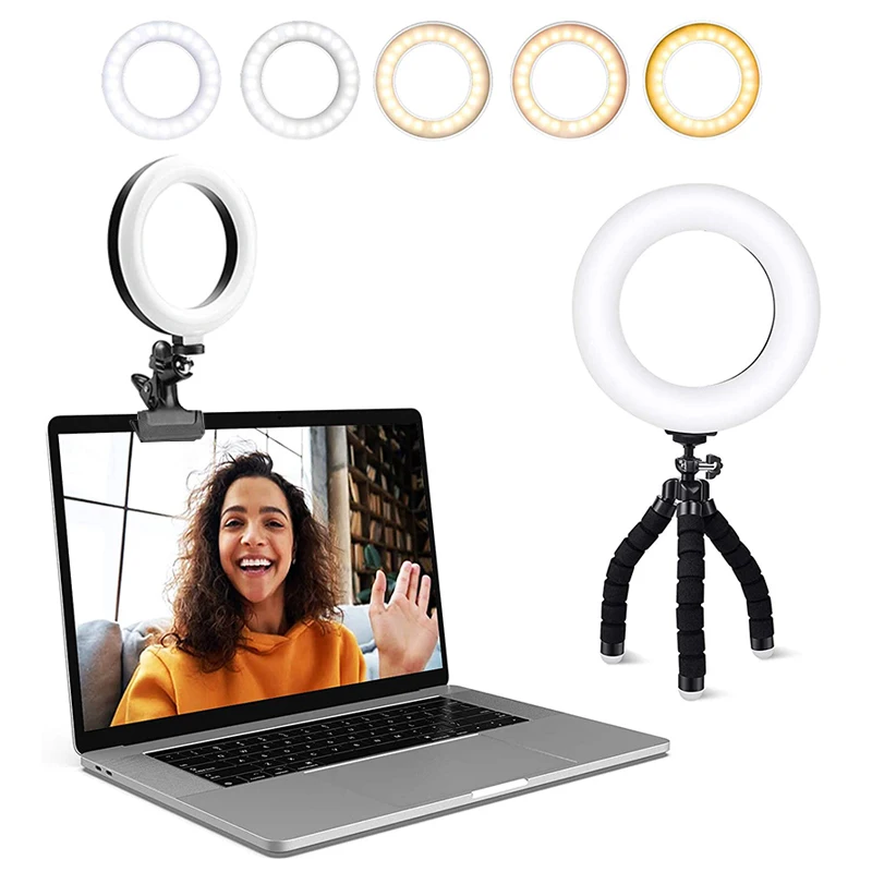

Video Conference Lighting Kit Ring Light Clip on Laptop Monitor 3 Dimmable Color 10 Brightness Levels for Webcam Lighting/Zoom