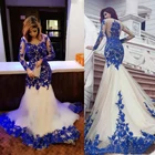 Арабские женские вечерние платья из фатина цвета слоновой кости с королевским кружевом вечерние платья-русалки платье для выпускного вечера с длинным рукавом праздничное платье