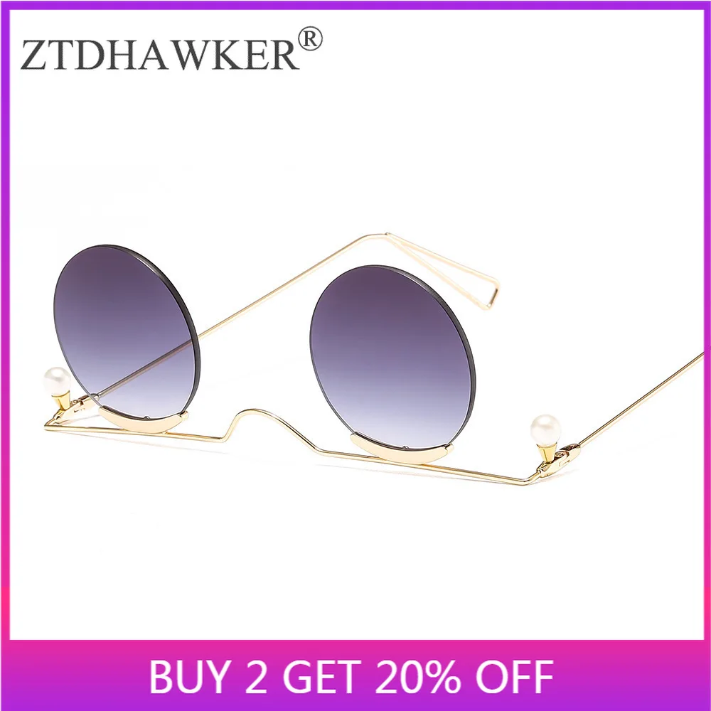 

Женские солнцезащитные очки с цветными жемчужинами, небольшие круглые металлические очки без оправы