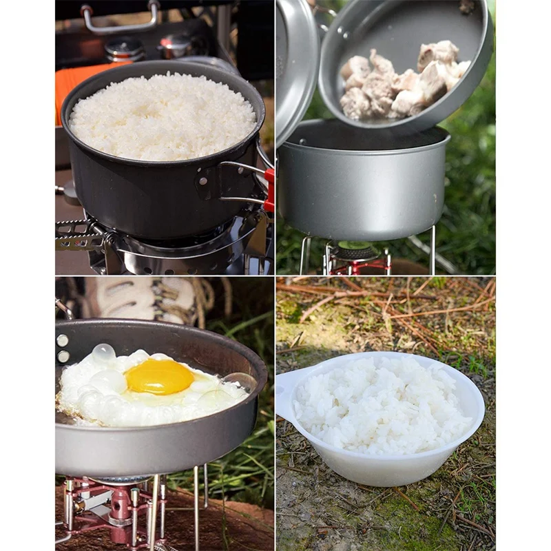 

Camping Cookware Mess Kit, Nonstick Backpacking Cooking Set, Outdoor Cook Gear for Family Hiking, Picnic