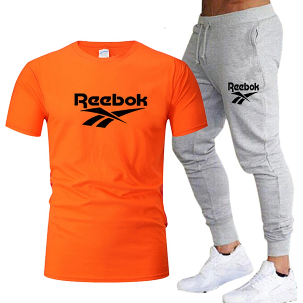 

Men's Hot-Selling Cotton Printed Sportswear Suit Quick-Drying Gym FItness Running Wear Fashion Short-Sleeved T-Shirt + Trousers