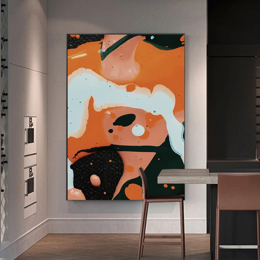 

Modern abstract oil painting splash ink art orange white black creative poster living room corridor bar home decoration murals