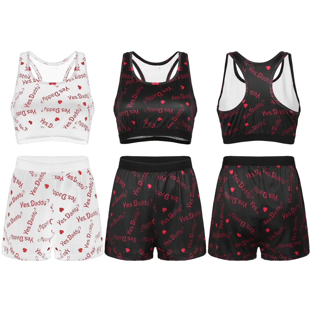 

Women Fashion Letter Print Tracksuit Sleeveless Racerback Crop Top with Elastic High Waist Shorts Sleepwear Nightwear Loungewear