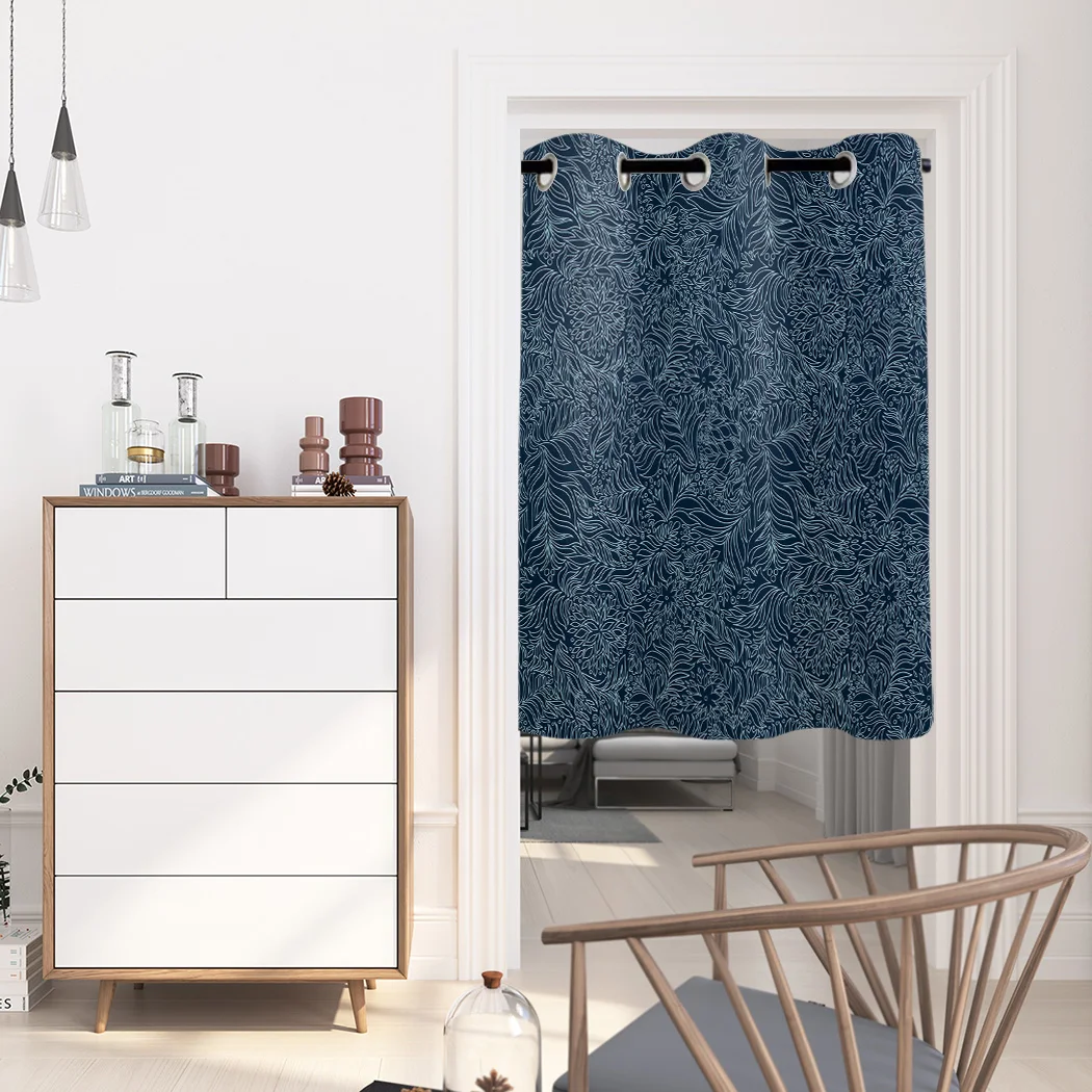 Flowers Teal Pattern Art Curtains Window Living Room Kitchen Indoor Thin Style | Curtain