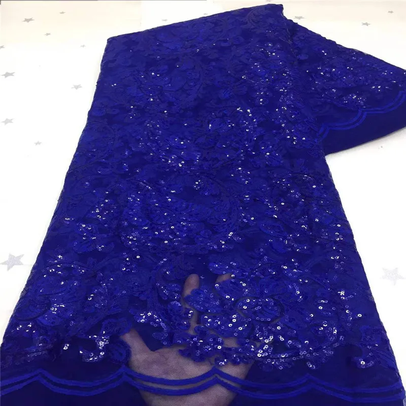 

African Net Lace Fabric 2020 Royal Blue High Quality Elegant Nigerian Wedding Lace Fabrics sequins French Tulle Lace Material