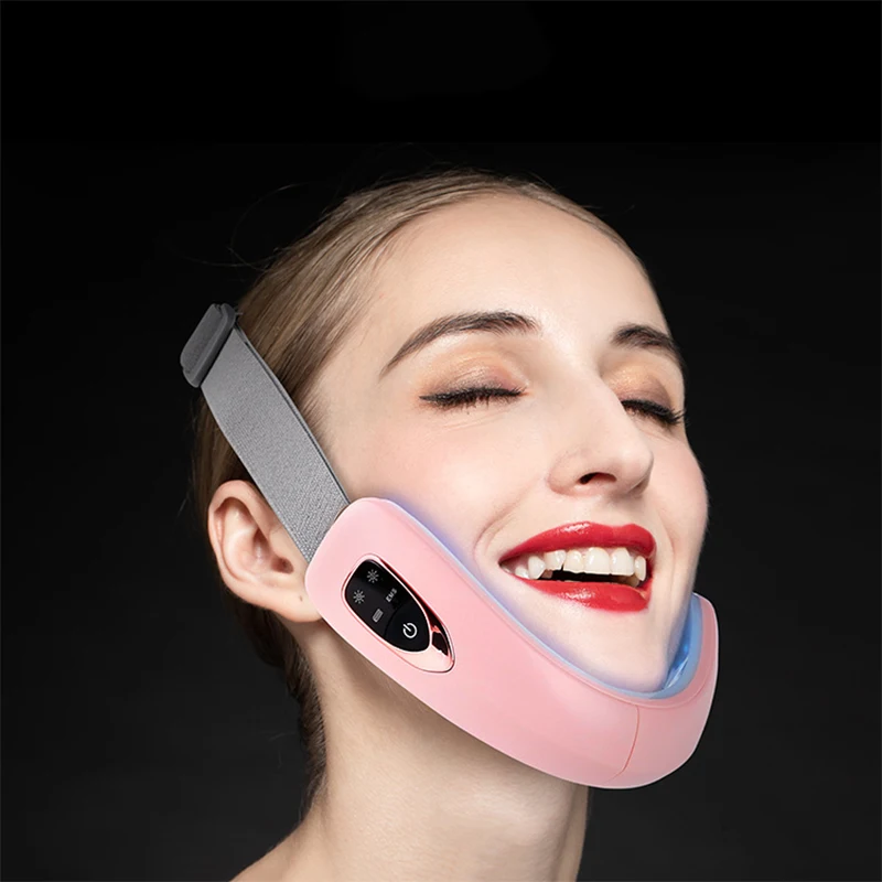

V Face Massager Red LED Light Therapy EMS Facial Lifting Device Face Slimming Double Chin Reducer Anti Aging Belt Jaw Exerciser