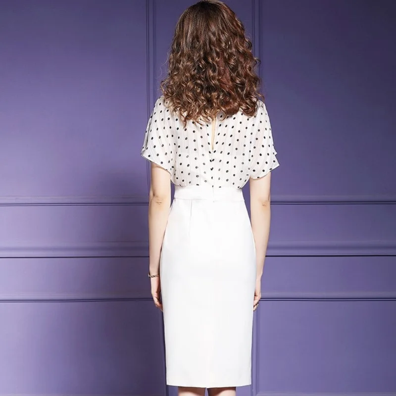 Женское шифоновое платье в горошек облегающее офисное большого размера 3XL