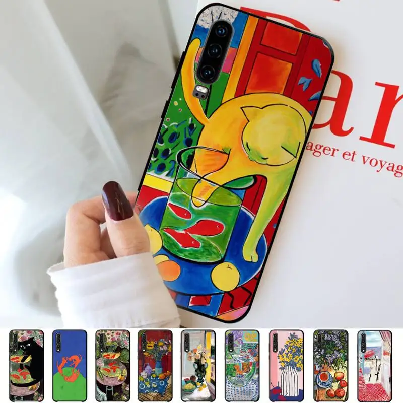 

Henri Matisse cat flowers Art Painting Phone Case Soft Silicone Phone Case For Huawei p30lite p30 20pro p40lite P30 Capa