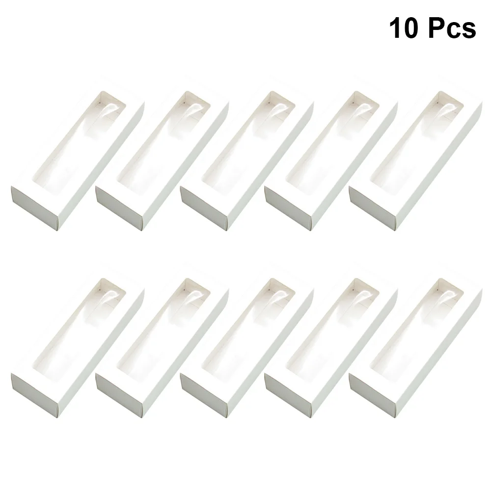 

10pcs Macaron Cookie Boxes with Window Kraft White Board Paper Gift Cases PVC Boxe Cookie Containers Home Holiday Party Supplies