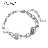 trendy natural pearl bracelets metal balls hexagon beads cable chain link bracelet designer bling charms for bracelets