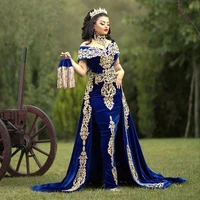 royal blue evening dress detachable skirt vestido de fiesta appliques caftan marocain robe de reveillon velvet women prom gowns
