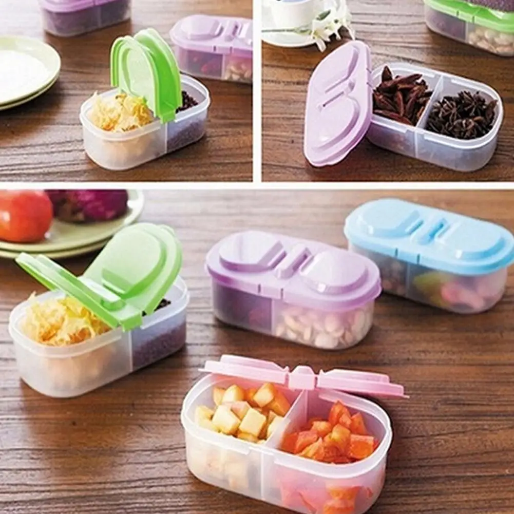 

Multifunctional Storage Box Kitchen Refrigerator Space Saver Box Double Compartment Covered Miscellaneous Grains Sealed Can